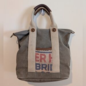 Selina Vaughan Studios Canvas Feed Bag Tote Bag Gray Coffee Sack Leather Handle